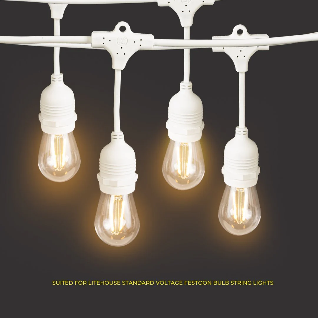 2m Extension Cord for Plug-In Festoon Bulb String Lights - 220-240V, White - Image 4